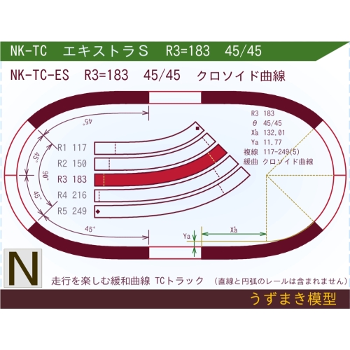 N緩和曲線線路 <エキストラS> NK-TC-ES R3=183 45/45 O-B