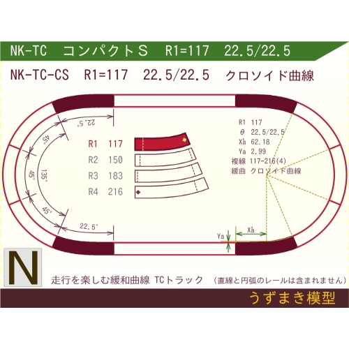 N緩和曲線線路 <コンパクトS> NK-TC-CS R1=117 22.5/22.5 O-B