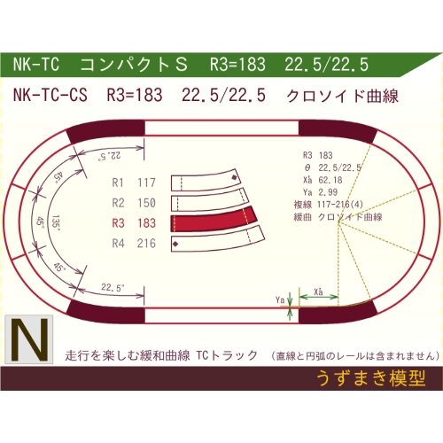N緩和曲線線路 <コンパクトS> NK-TC-CS R3=183 22.5/22.5 O-B