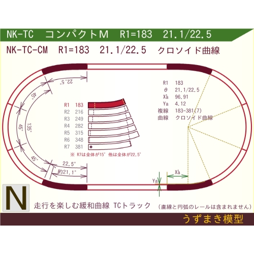 N緩和曲線線路 [コンパクトM] NK-TC-CM R1=183 21.1/22.5 O-B
