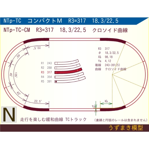 N緩和曲線線路 [コンパクトM] NTp-TC-CM R3=317 18.3/22.5 O-S
