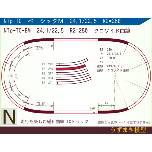 N緩和曲線線路 [ベーシックM] NTp-TC-BM R2=280 24.1/22.5 O-S