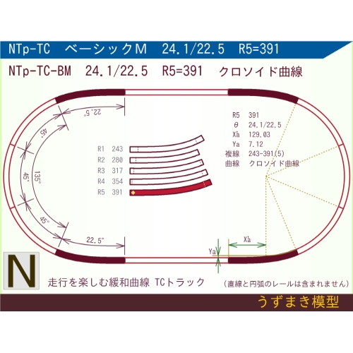 N緩和曲線線路 [ベーシックM] NTp-TC-BM R5=391 24.1/22.5 O-S