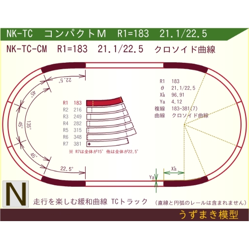 N緩和曲線線路 [コンパクトM] NK-TC-CM R1=183 21.1/22.5 O-S