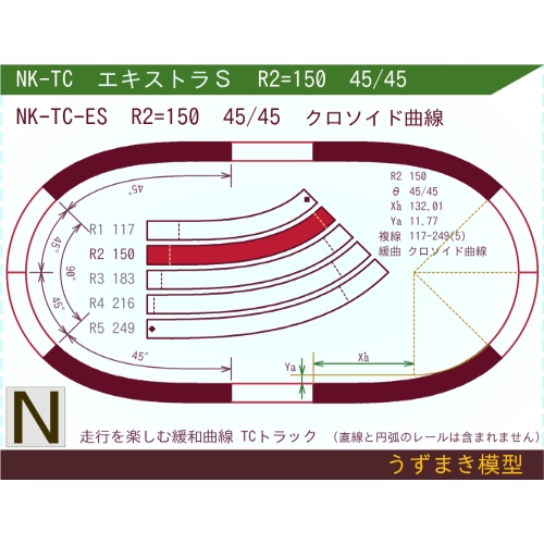 N緩和曲線線路 <エキストラS> NK-TC-ES R2=150 45/45 O-S