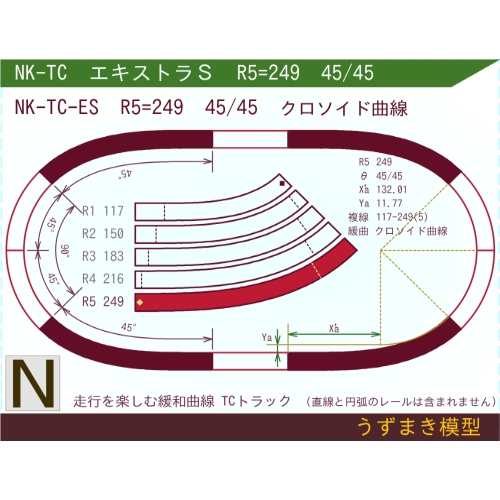 N緩和曲線線路 <エキストラS> NK-TC-ES R5=249 45/45 O-S
