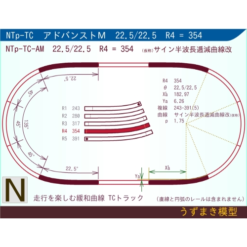 N緩和曲線線路 [アドバンストM] NTp-TC-AM R4=354 22.5/22.5 O-S