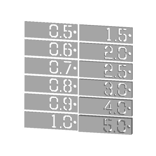 素材サンプル「曲げ性」「造形精度」確認用（0.5～5.0mm）